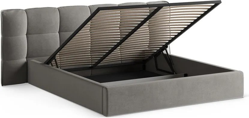 Letto matrimoniale imbottito grigio con contenitore con rete inclusa 140x200 cm Eric – Micadoni