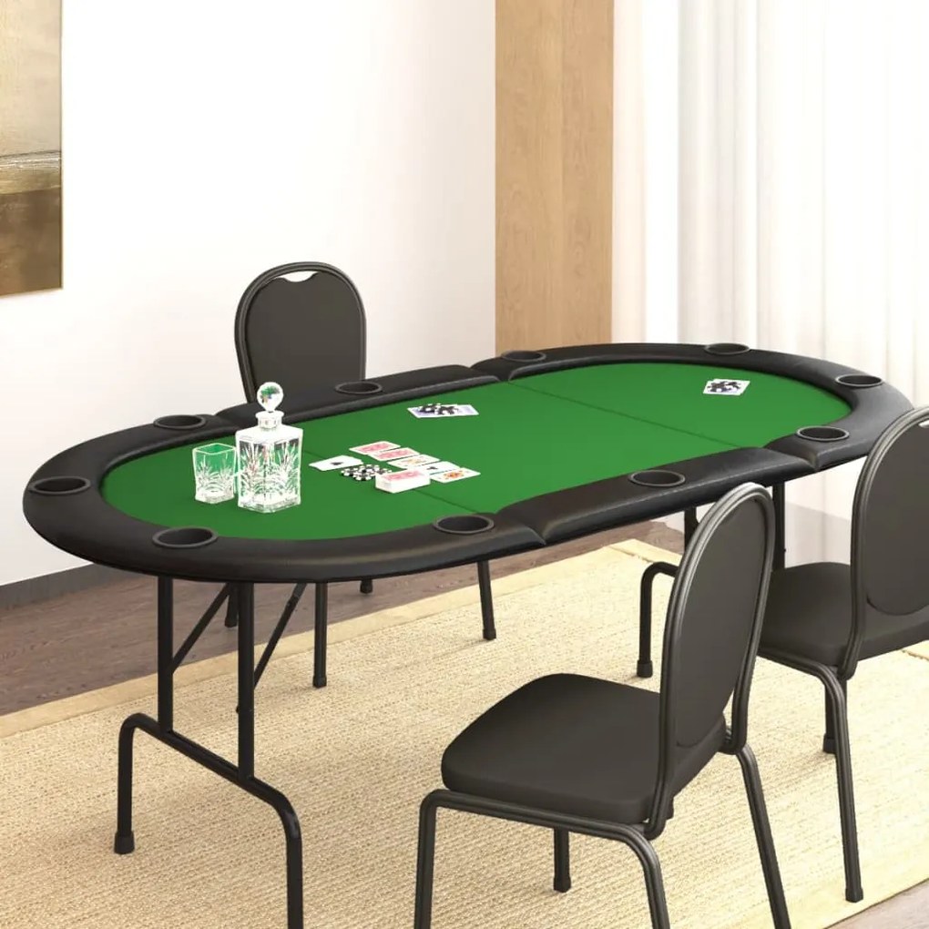 Tavolo Da Poker Pieghevole 10 Giocatori Verde 207x106x76 Cm /