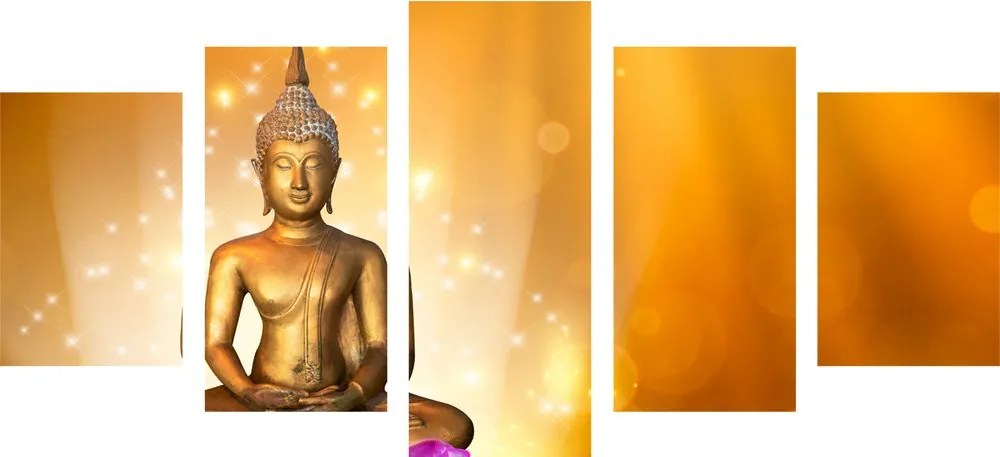 Quadri 5 pezzi – Statua di Buddha sul fiore di loto