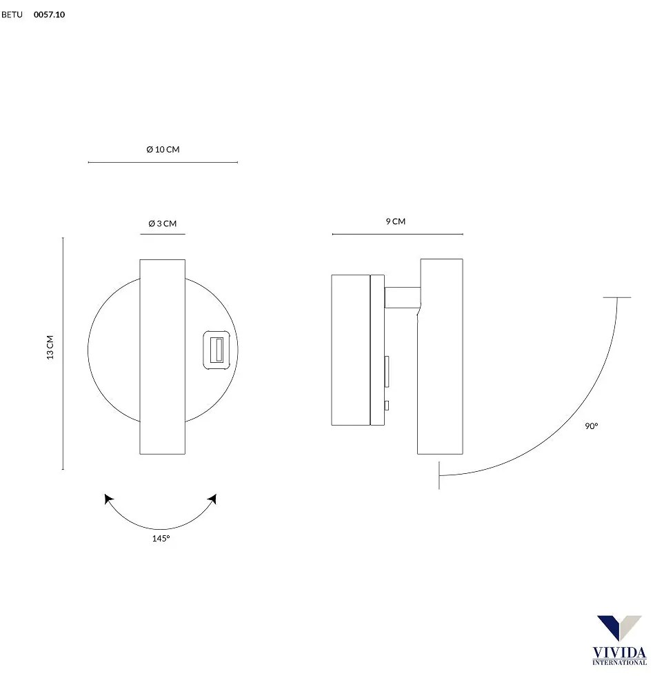 Betu applique lamp 2w usb