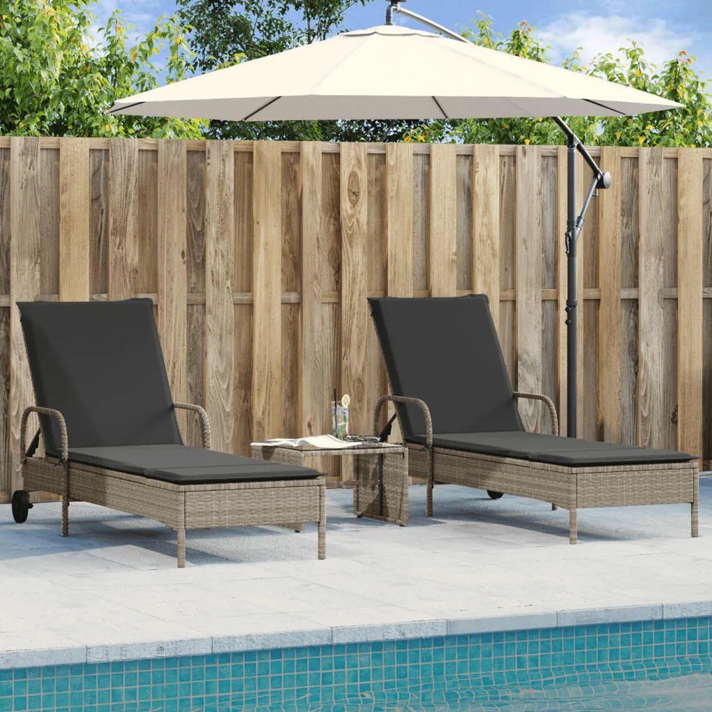Lettino Prendisole 2 Pz Con Cuscini Grigio Chiaro İn Polyrattan /