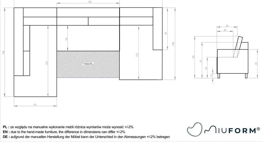 Divano letto a U in velluto turchese, angolo sinistro Stylish Stan - Miuform