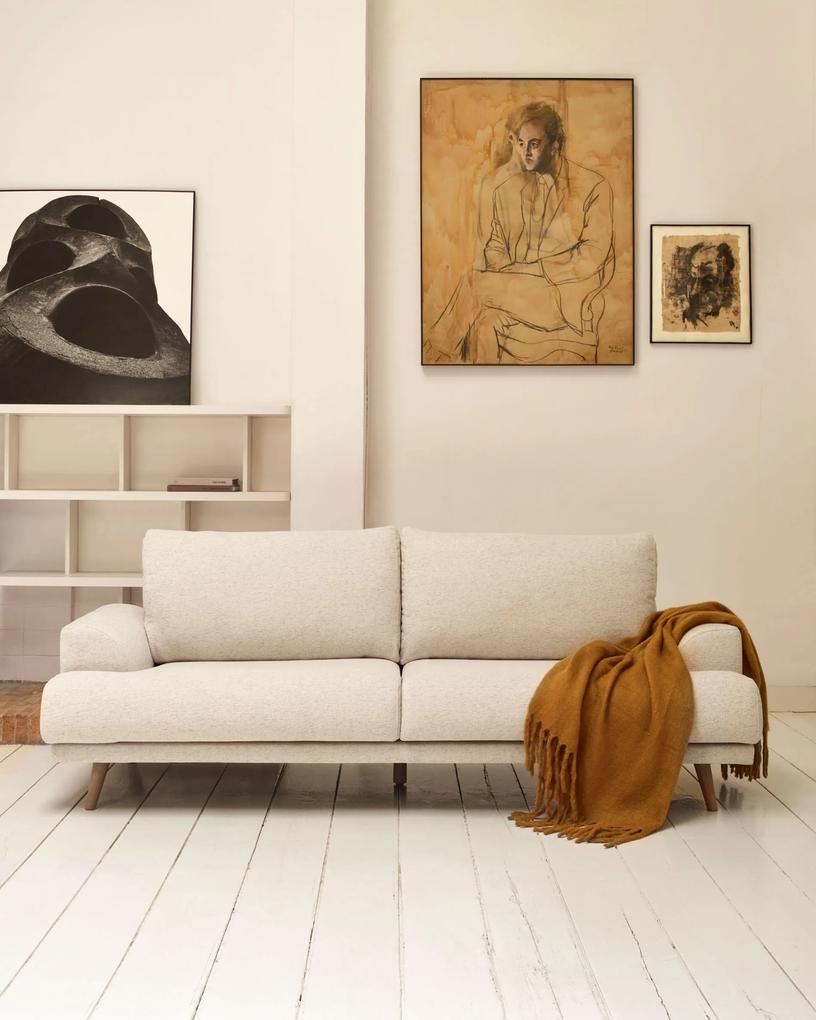 Kave Home - Divano 3 posti Karin beige con gambe in legno massello di faggio 231 cm