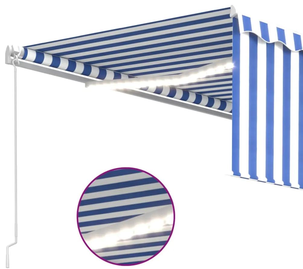 Tenda Sole Retrattile Manuale con LED 4x3m Blu e Bianco