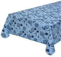 Tovaglia Antimacchia Cucina 135x180 cm Fiori Bordata Cotone Plastificato Copritavolo Blu