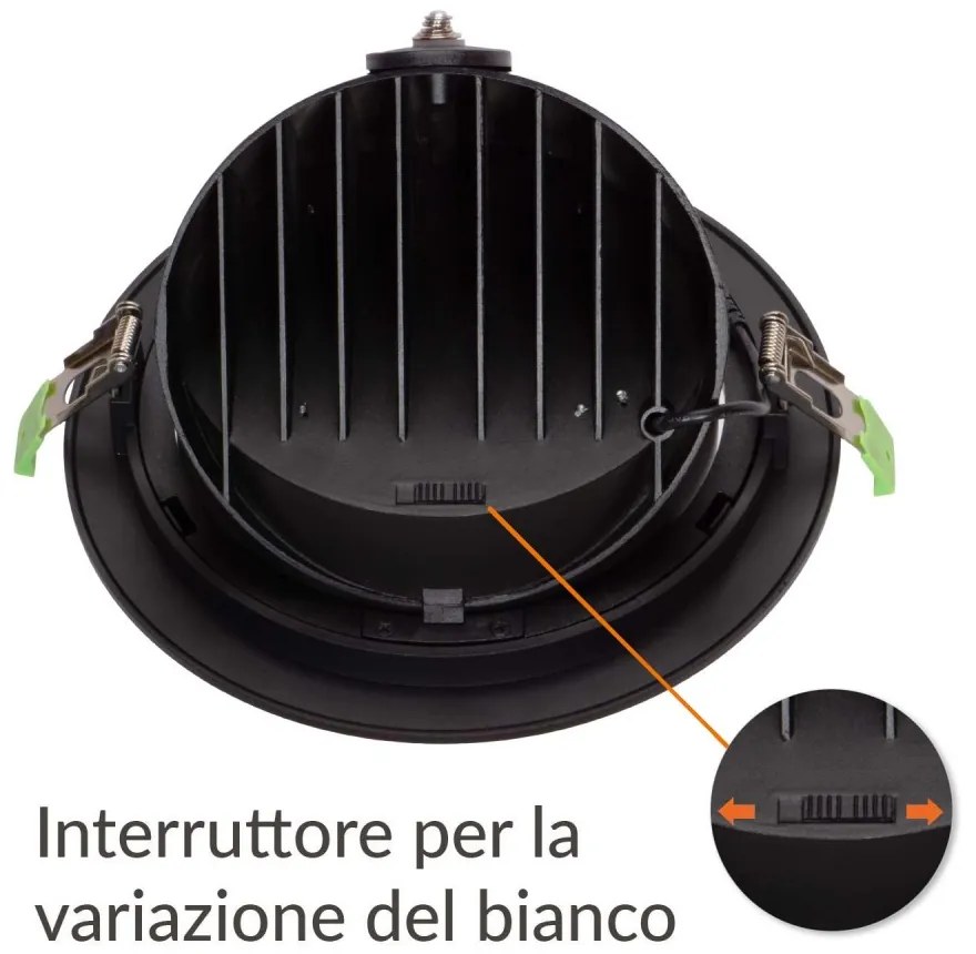 Faro LED Incasso 42W Nero Orientabile, Foro Ø210mm con driver Philips Colore Bianco Variabile CCT