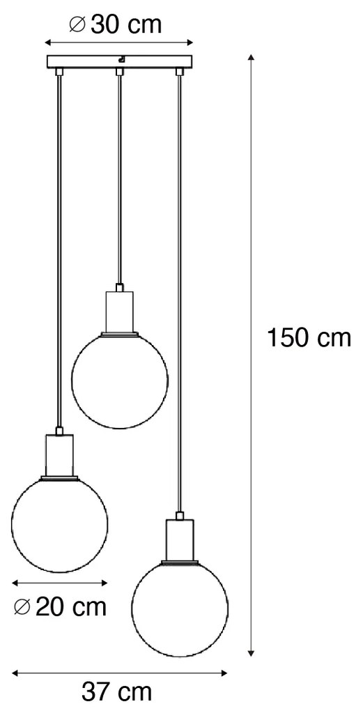 Lampada a sospensione di design nera con vetro arcobaleno rotonda a 3 luci - Mallon