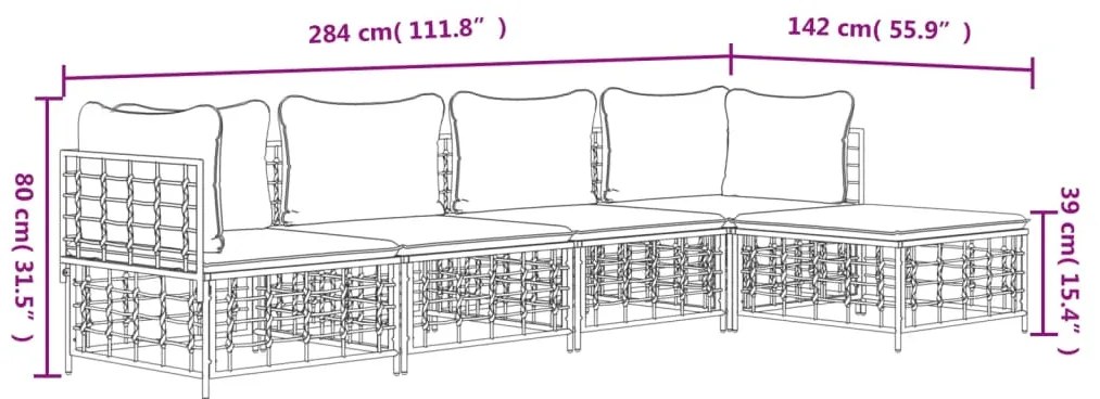 Set Divani da Giardino 5 pz con Cuscini Antracite in Polyrattan