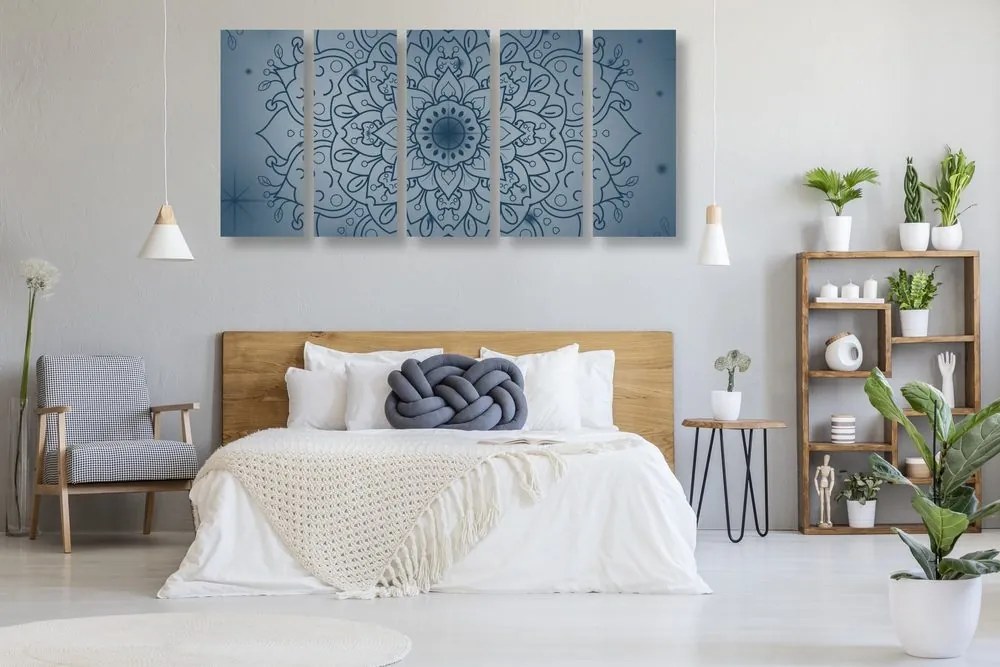Quadri 5 pezzi – Fiore di Mandala blu scuro