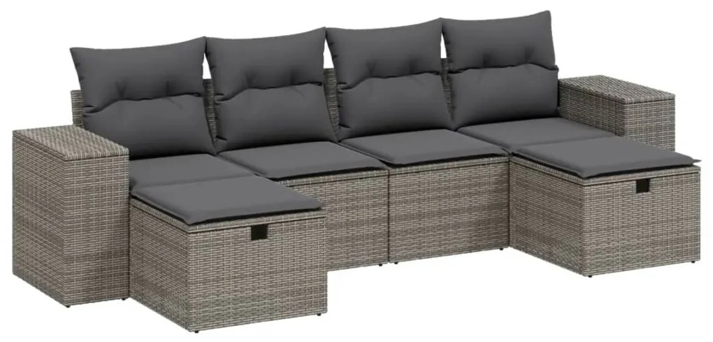 Set Divano da Giardino 6 pz con Cuscini Grigio in Polyrattan