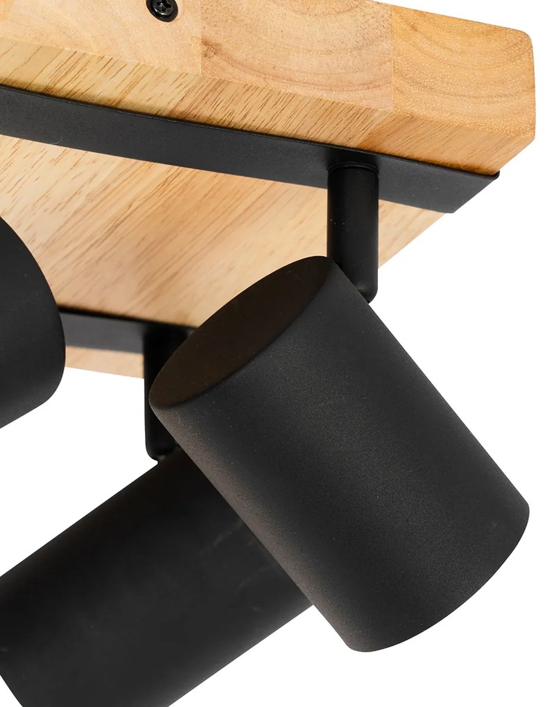 Plafoniera nera con legno 4 luci regolabili rettangolare - Jeana