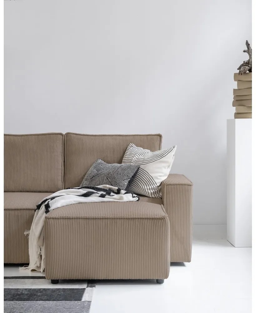 Divano letto angolare in velluto a coste beige Brave Dave - Miuform