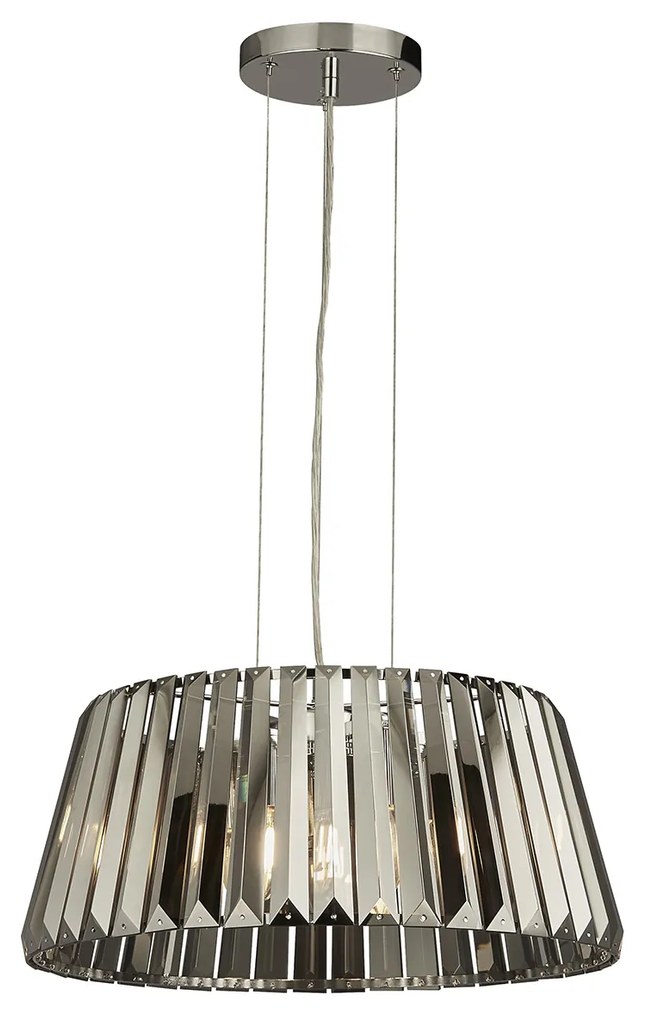 Lampadario Contemporaneo Tiara Acciaio Cromo Cristallo Fumè 5 Luci E14