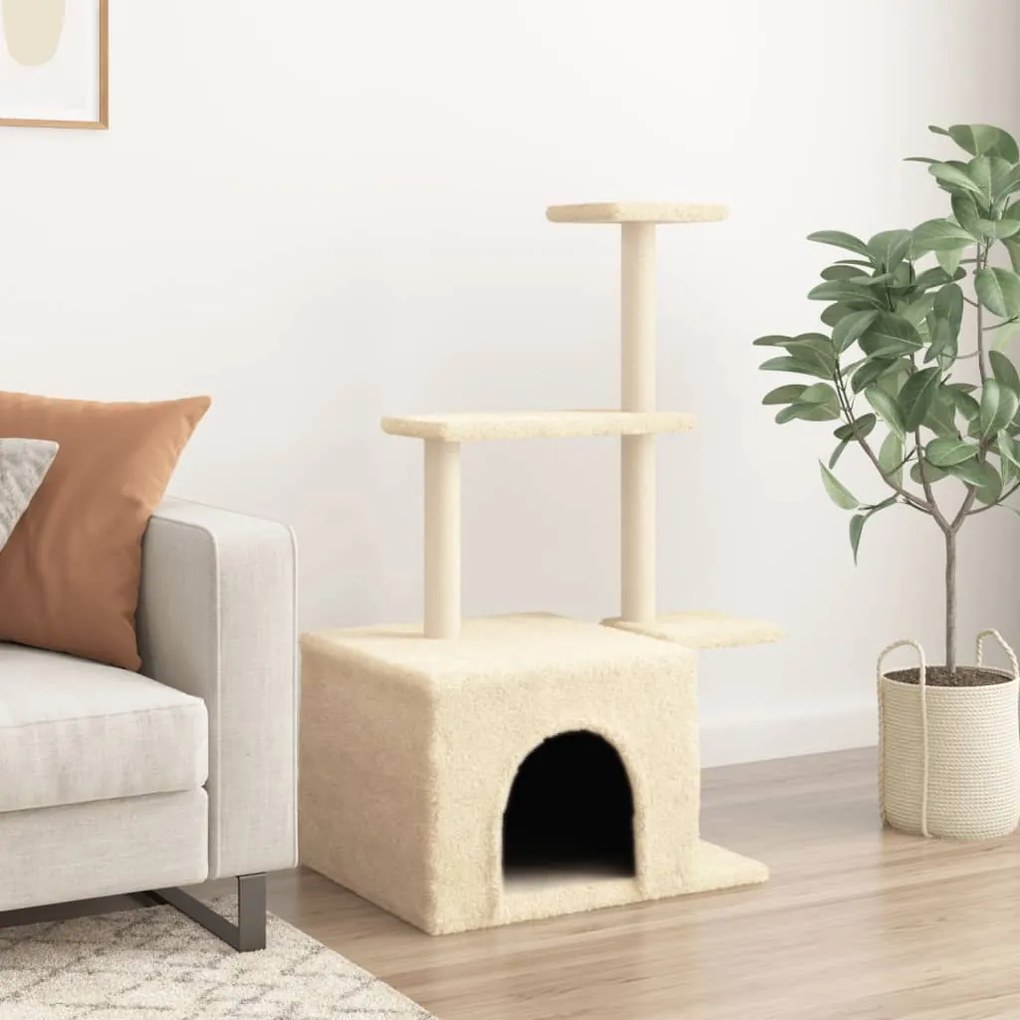 Albero per gatti con tiragraffi in sisal crema 110 cm