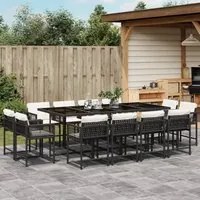 Set da Pranzo da Giardino 13pz con Cuscini Nero in Polyrattan 3211578