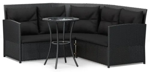 Set Divano a L con Cuscini 2 pz Nero in Polyrattan