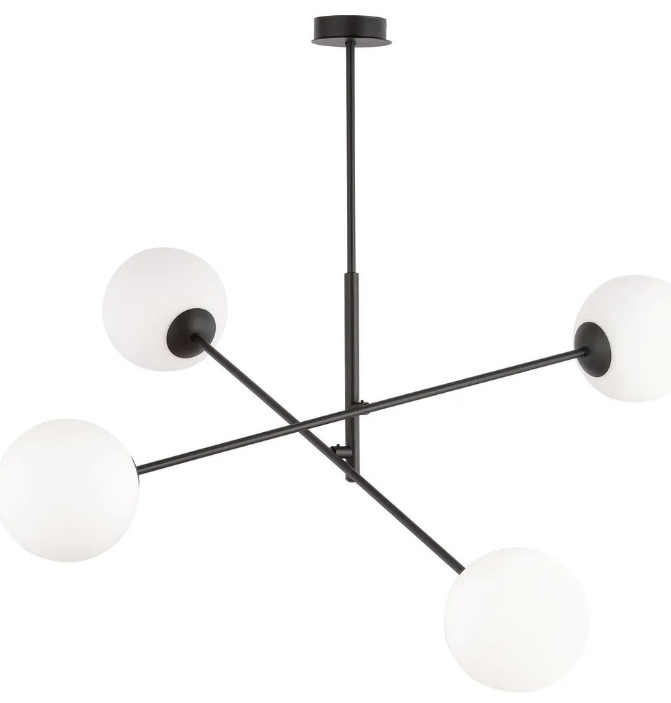 Lampadario a Sospensione in Acciaio e Vetro LINEAR 4 Nero 4xE14