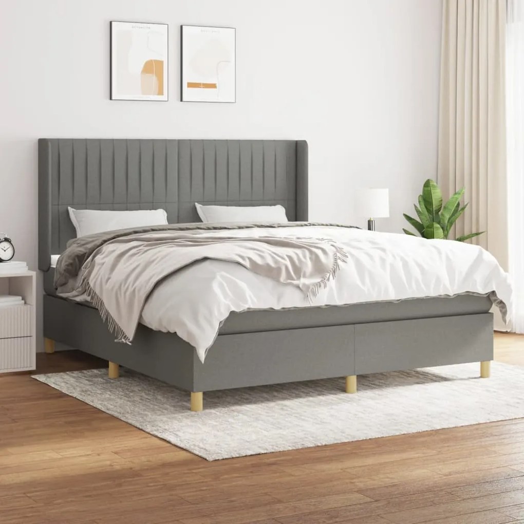 Giroletto A Molle Con Materasso Grigio Scuro 160x200 Cm Tessuto /