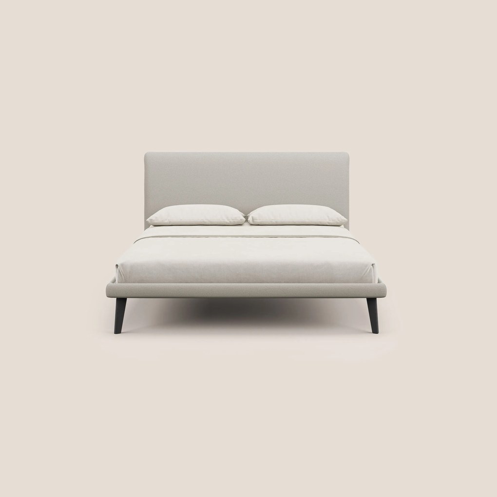 Noel letto minimal scandinavo con piedi in mogano e tessuto fiammato impermeabile T19 panna