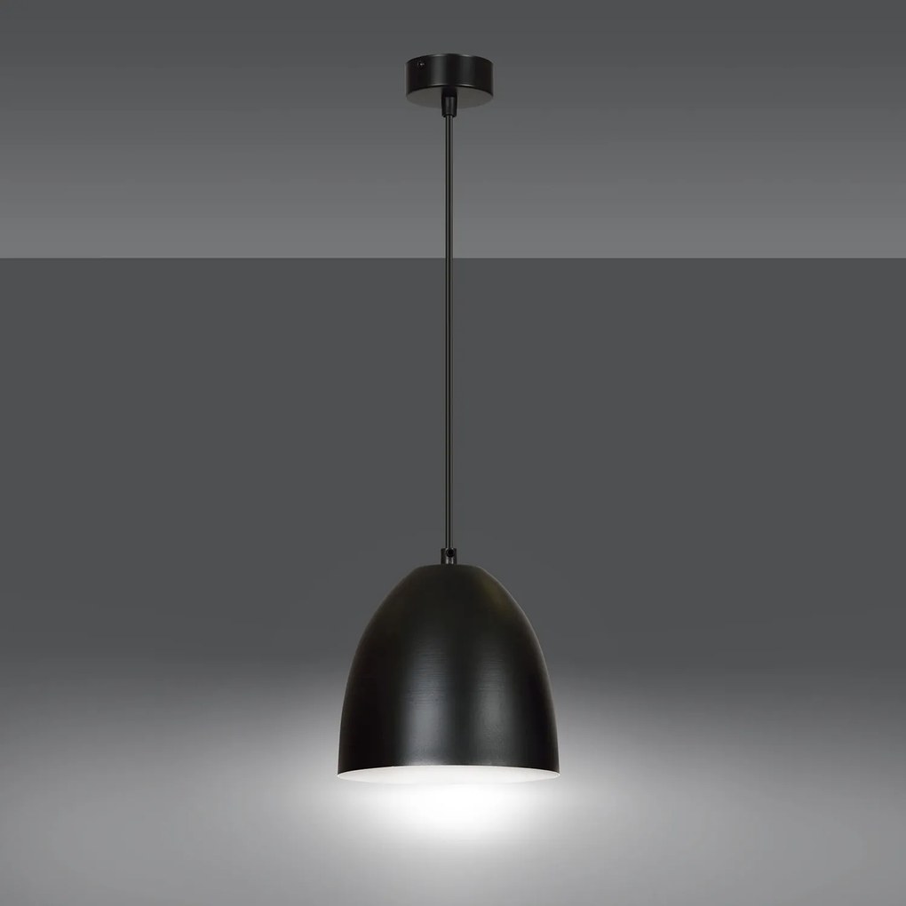 Sospensione 1 Luce Reartù In Acciaio Nero A Cupola Nero E Bianco