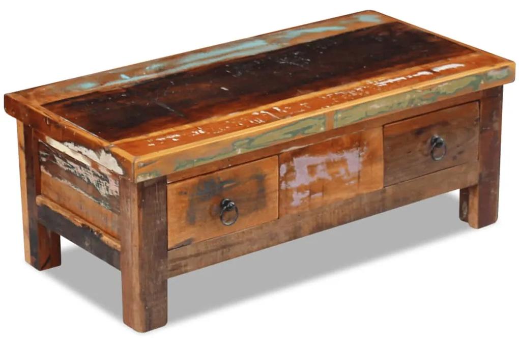Tavolino da Caffè con Cassetti in Legno Recuperato 90x45x35 cm
