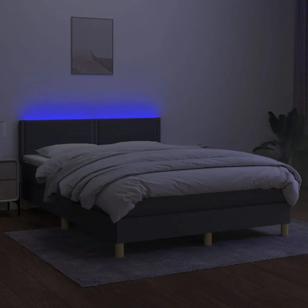 Letto a Molle Materasso e LED Grigio Scuro 140x190cm in Tessuto