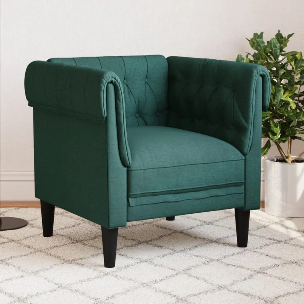 Poltrona Chesterfield Verde Scuro İn Tessuto /