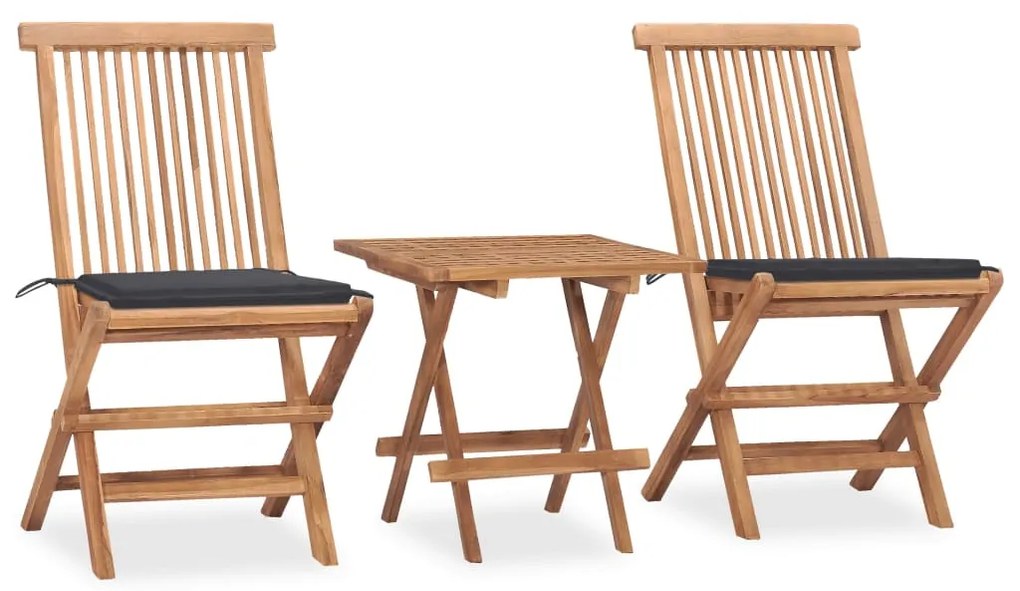 Set Da Pranzo Giardino Pieghevole 3 Pz Cuscino Massello Di Teak /