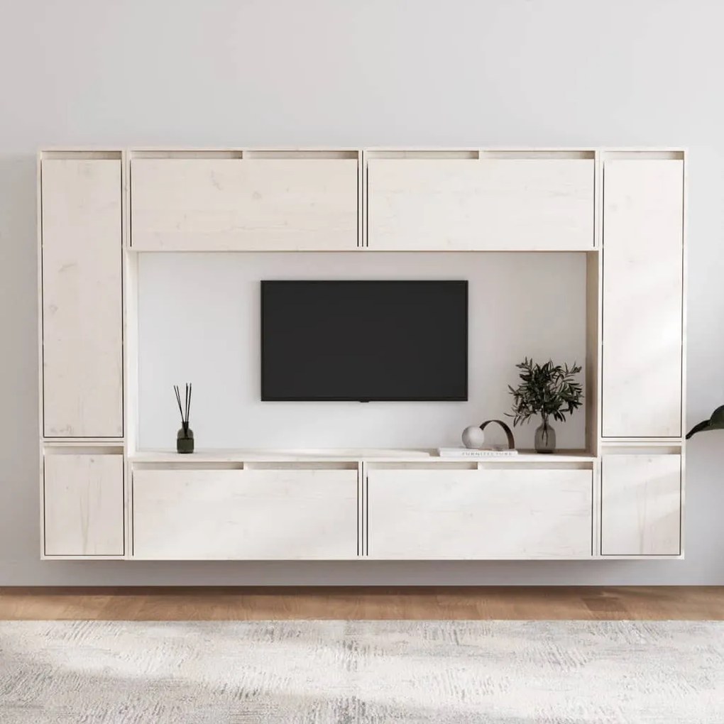 Mobili Tv 8 Pz Bianchi İn Legno Massello Di Pino /