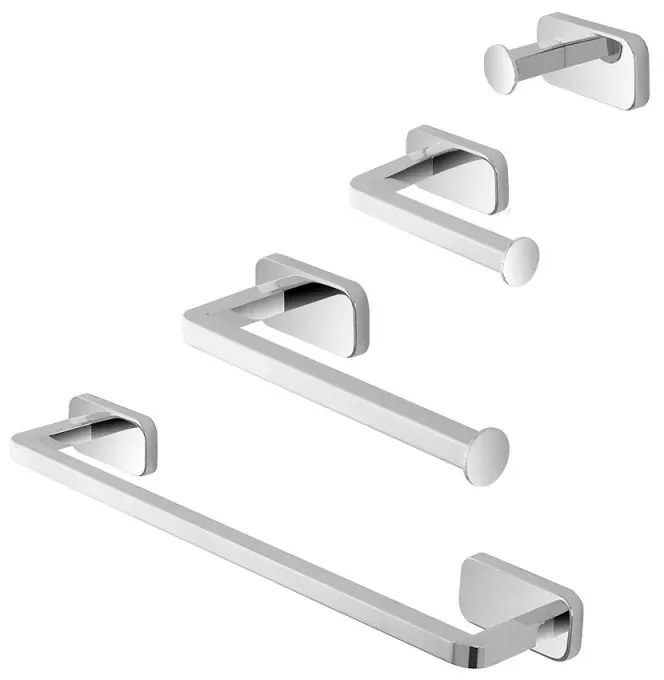 Set 4pz con appendino, porta rotolo e 2 porta salviette a muro in acciaio cromo Cubik