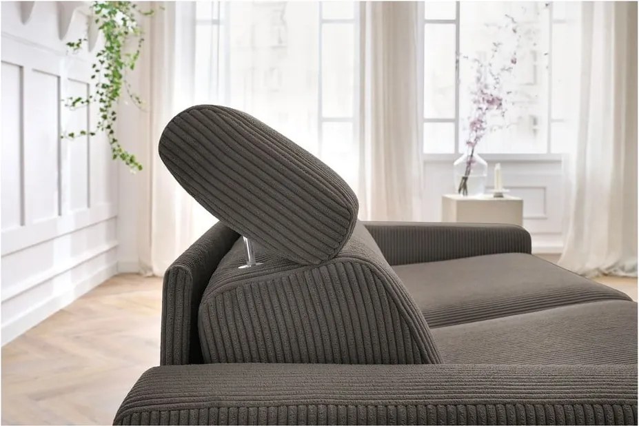 Divano grigio/marrone allungabile con rivestimento in velluto a coste 195 cm Monaco – Bobochic Paris