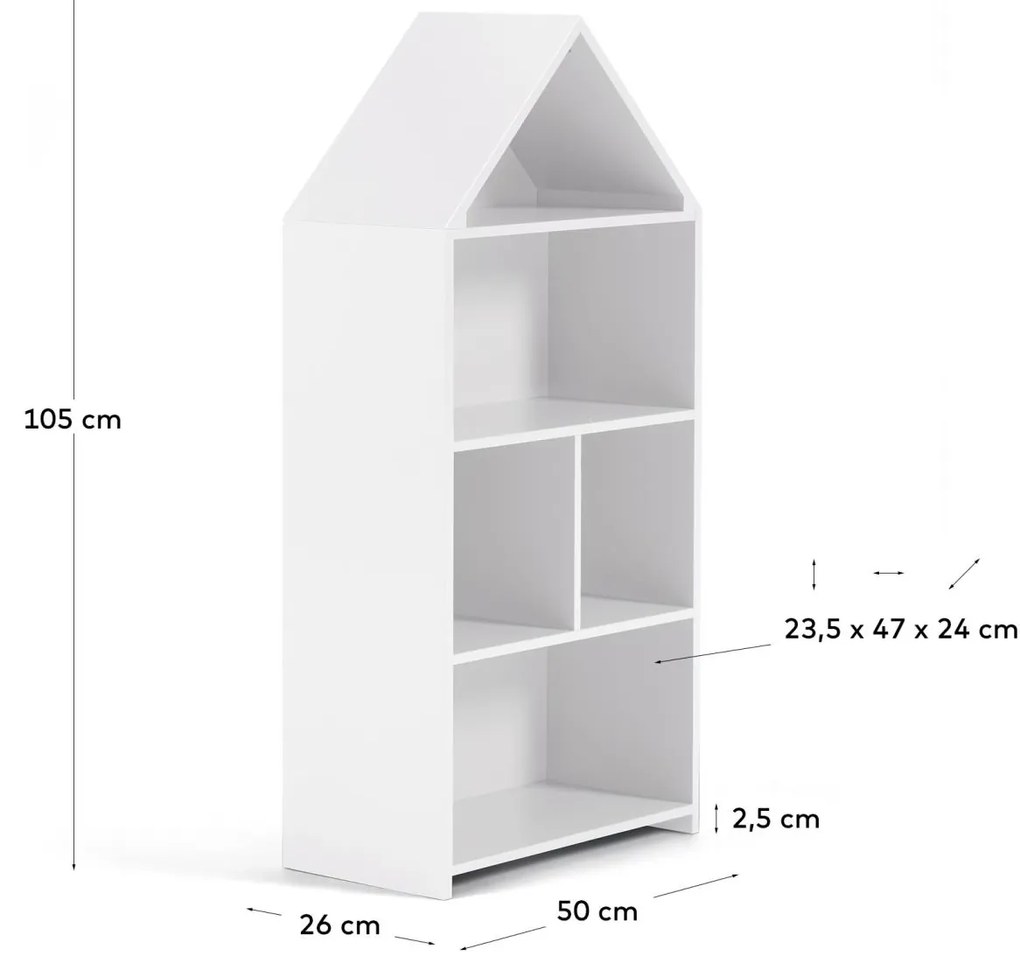 Kave Home - Libreria a casetta per bambini Celeste in MDF bianca 50 x 105 cm