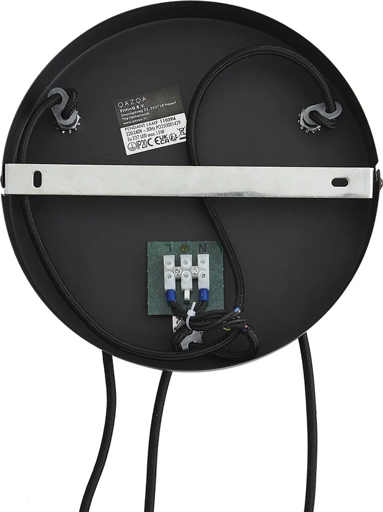 Lampada a sospensione moderna nera con legno e vetro grigio opaco a 3 luci - Umbra