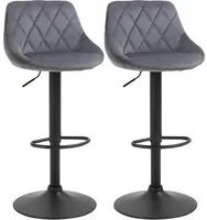 Set 2 Sgabelli da Bar 51,5x48x83-104 cm in Tessuto Effetto Velluto Grigio Scuro e Nero