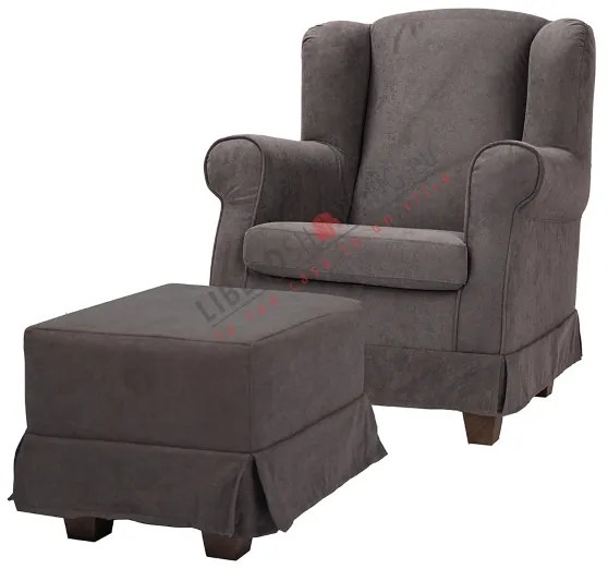 Poltrona imbottita in tessuto sfoderabile BERGERE GRIGIO con pouf