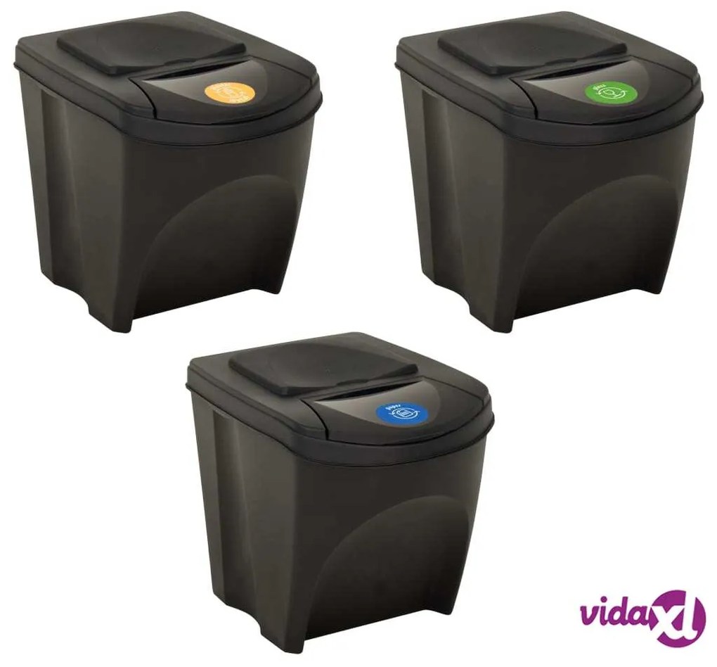 vidaXL Cestini per Rifiuti Impilabili 3 pz Antracite 75 L