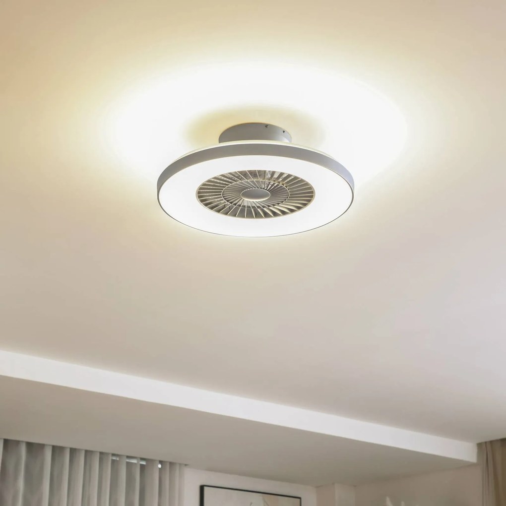 Lindby Smart LED ventilatore da soffitto Paavo, argento, silenzioso, Tuya Paavo Lindby, dimmerabile, Alluminio / Grigio / Zincato, Soggiorno / Sala da pranzo, Plastica, Moderno