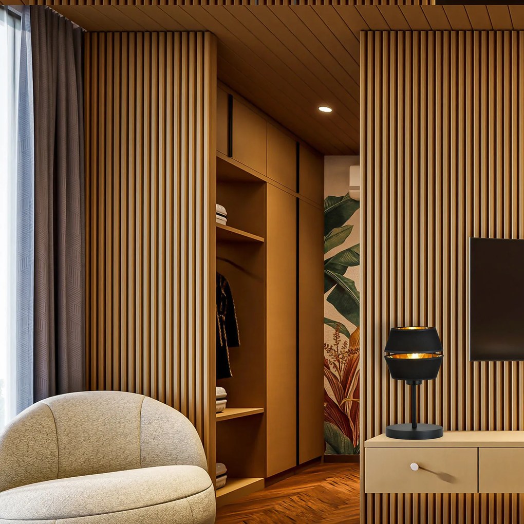 Lampada Da Tavolo Contemporanea 1 Luce Bellerofonte In Metallo Nero E Oro