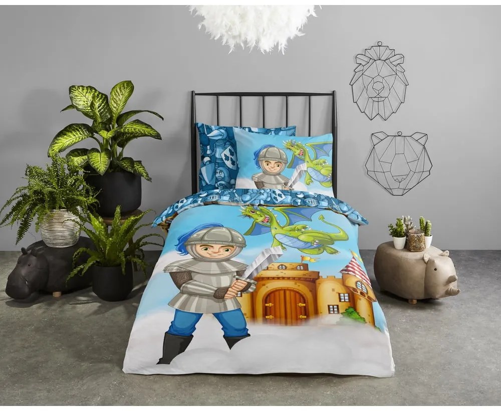Set copripiumino e federa da bambini blu in cotone per letto singolo ed esteso 140x220 cm Knight – Good Morning
