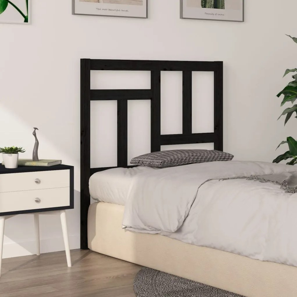 Testiera Per Letto Nera 80,5x4x100 Cm İn Legno Massello Di Pino /