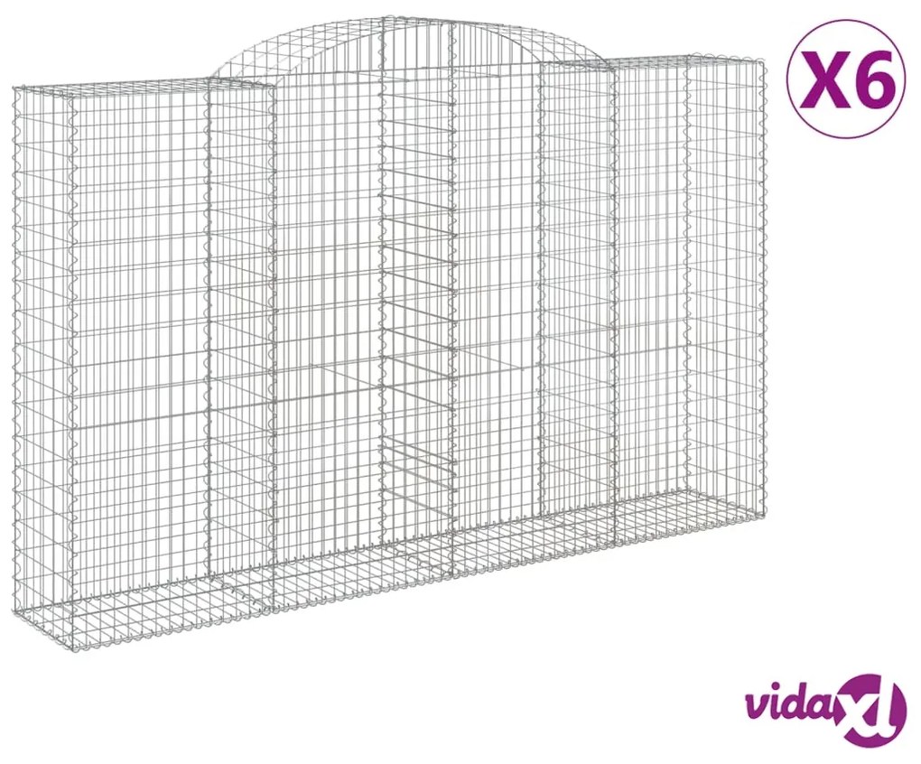 vidaXL Cesti Gabbioni ad Arco 6 pz 300x50x180/200 cm Ferro Zincato