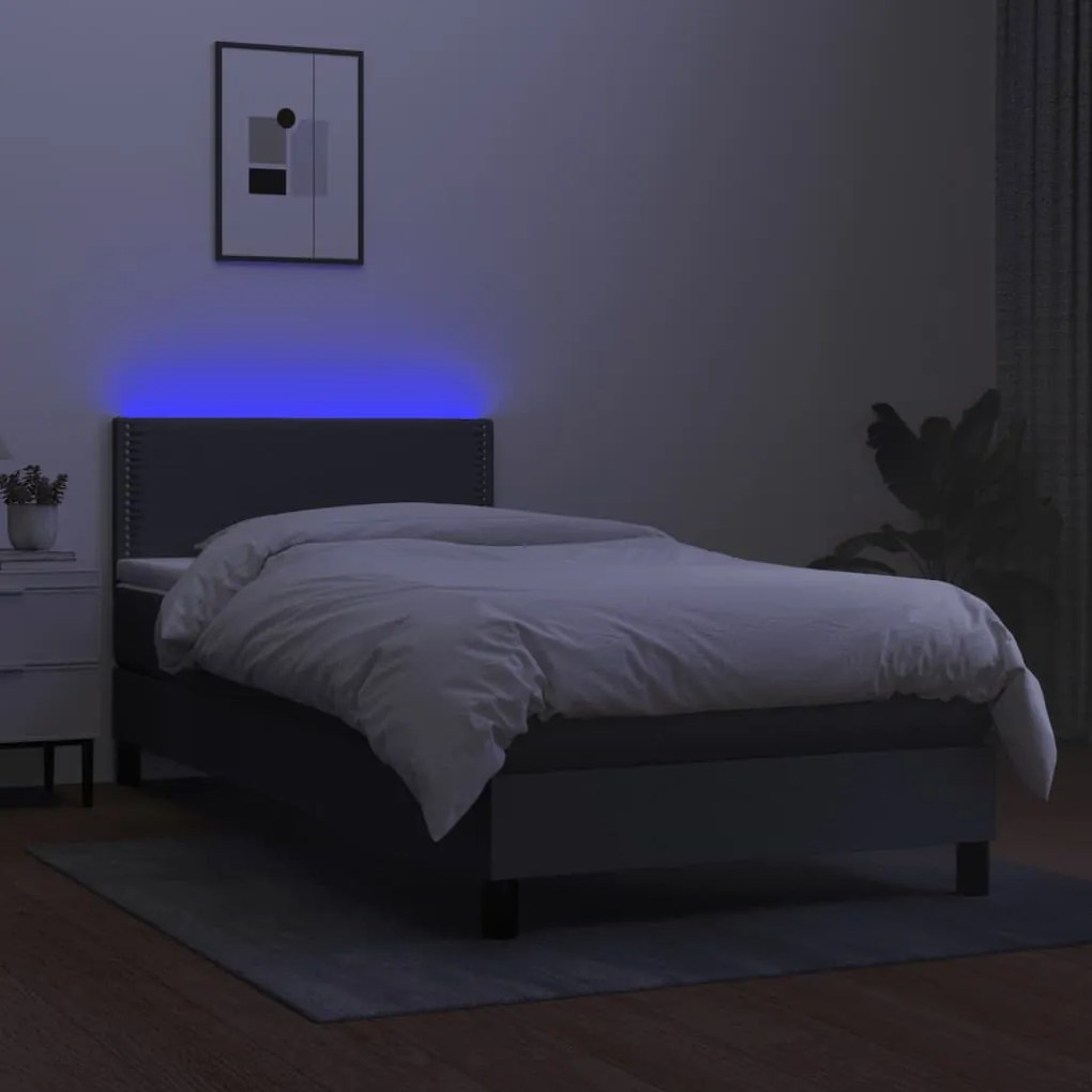 Letto a molle materasso e led grigio scuro 100x200cm in tessuto