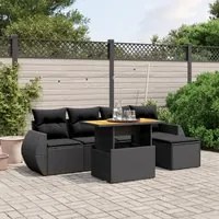 Set Divano da Giardino 6 pz con Cuscini Nero in Polyrattan 3275806