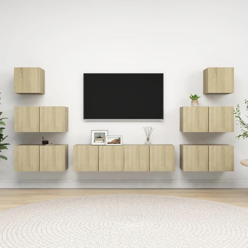 Set Di Mobili Porta Tv 8 Pz Rovere Sonoma İn Legno Multistrato /