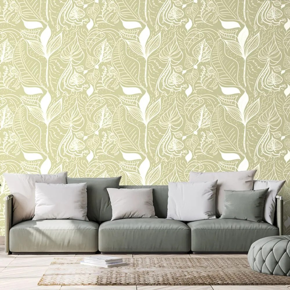 Carta da parati – Foglie magiche in versione verde