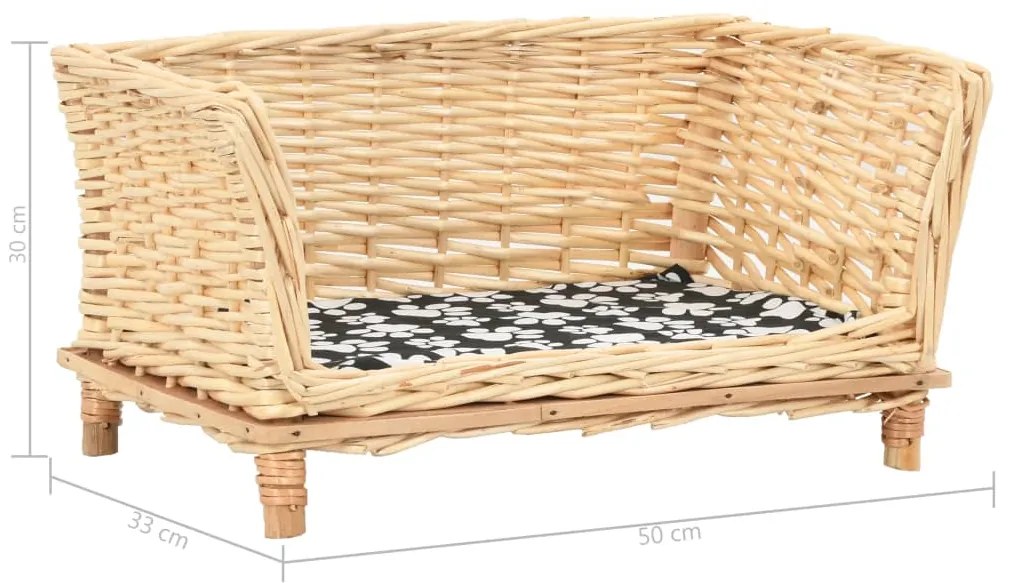 Cesta per Cani con Cuscino 50x33x30 cm Salice Naturale