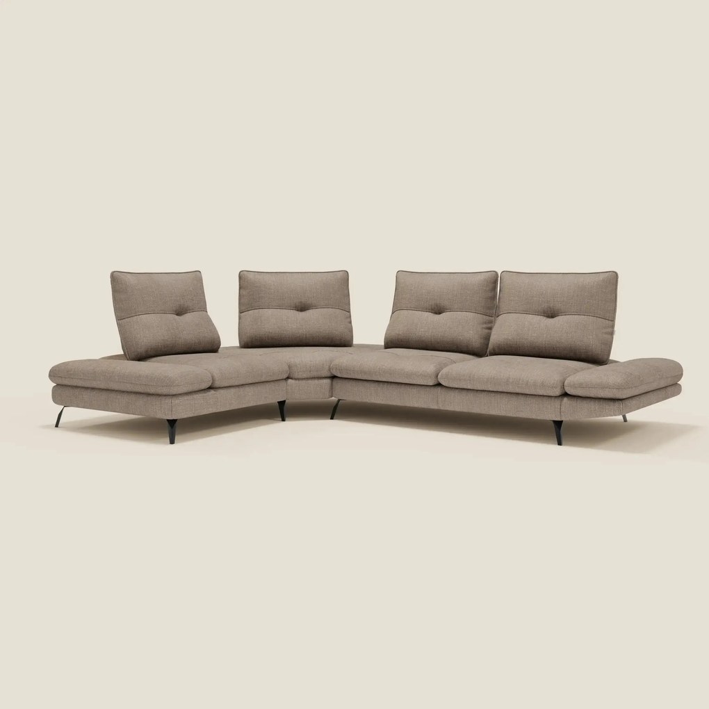 Ardex Divano Angolare - schienali traslanti e bracciolo regolabile in elegante tessuto impermeabile T06 tortora