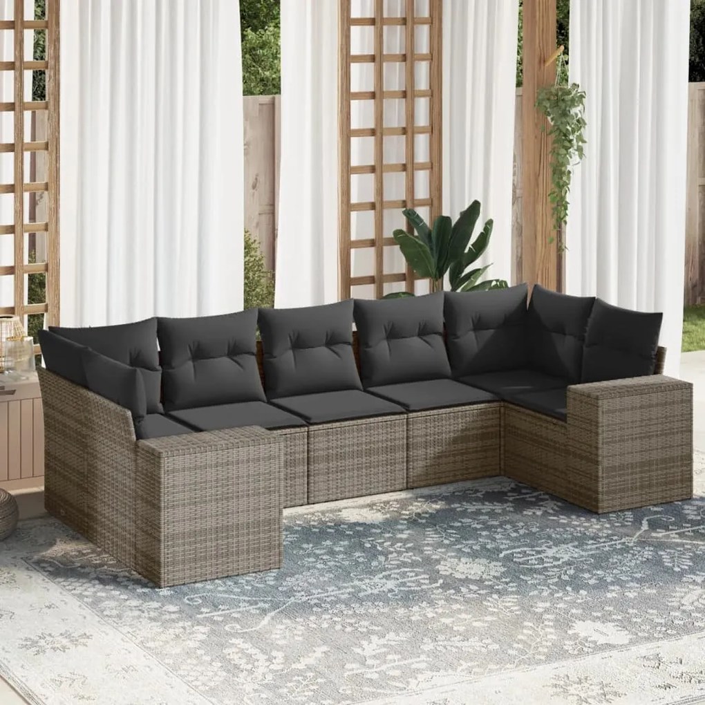 Set divani da giardino 7 pz con cuscini grigio in polyrattan