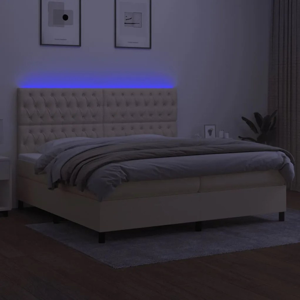 Letto a molle materasso e led bianco 200x200cm in tessuto