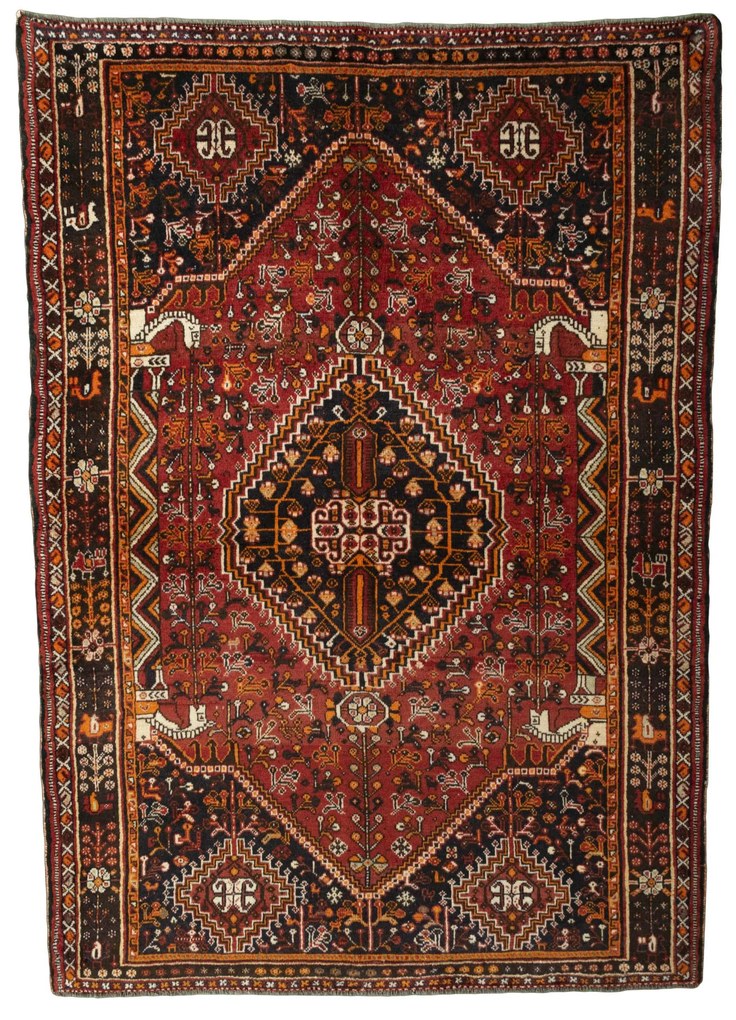 Shiraz Tappeto 190x140 Rosso (Iran) Annodato A Mano